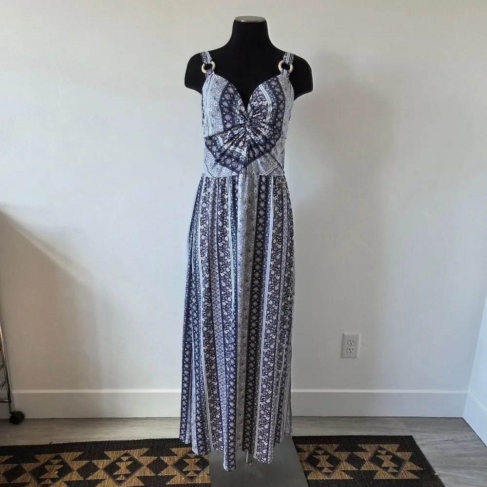 Derek Heart Paisley Floral Maxi Dress Twist Front Y2K 90s Beach Vacation Large - Picture 2 of 13